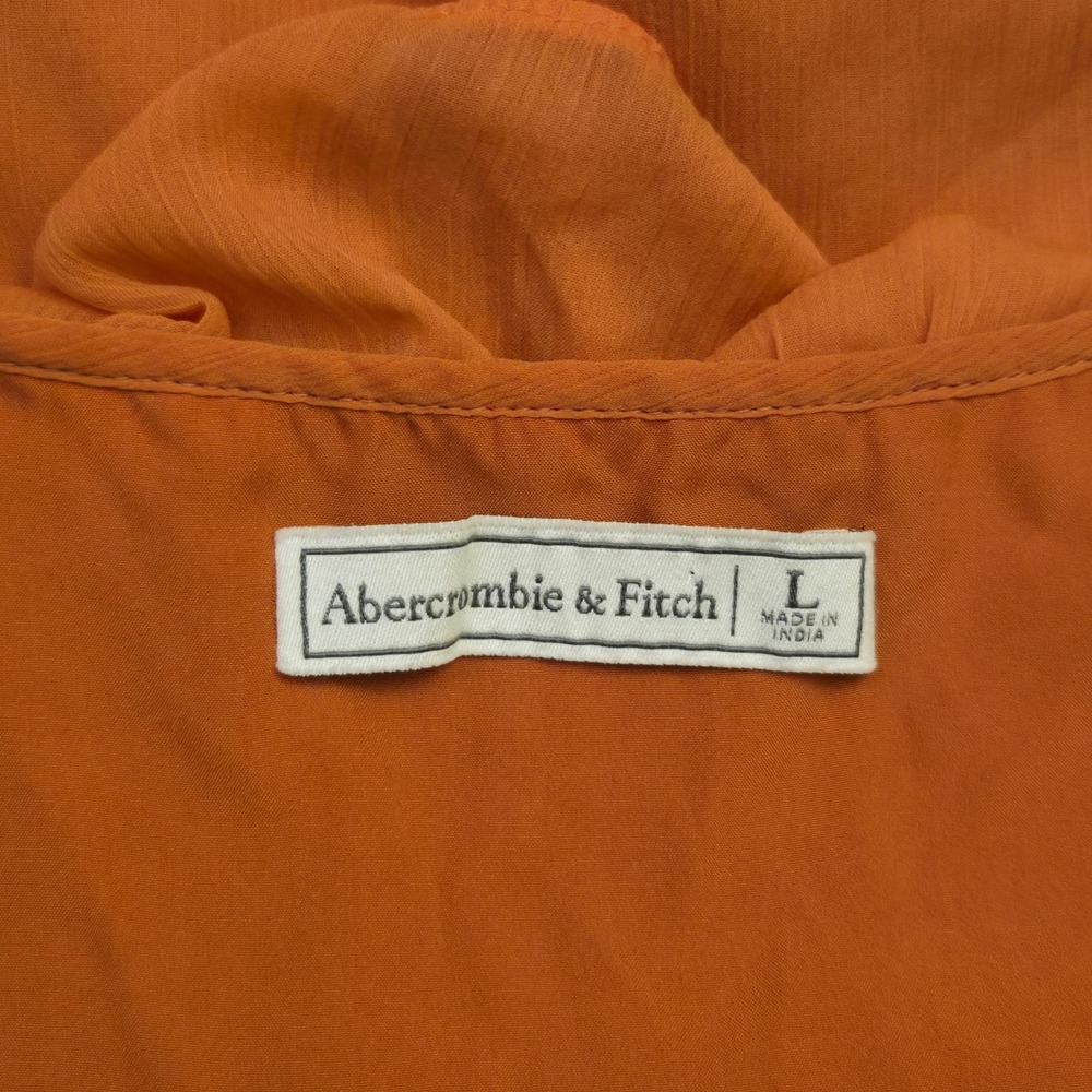 Abercrombie & Fitch Ruffle V-Neck Peplum Blouse Burnt Orange L Balloon Sleeve - Picture 6 of 8
